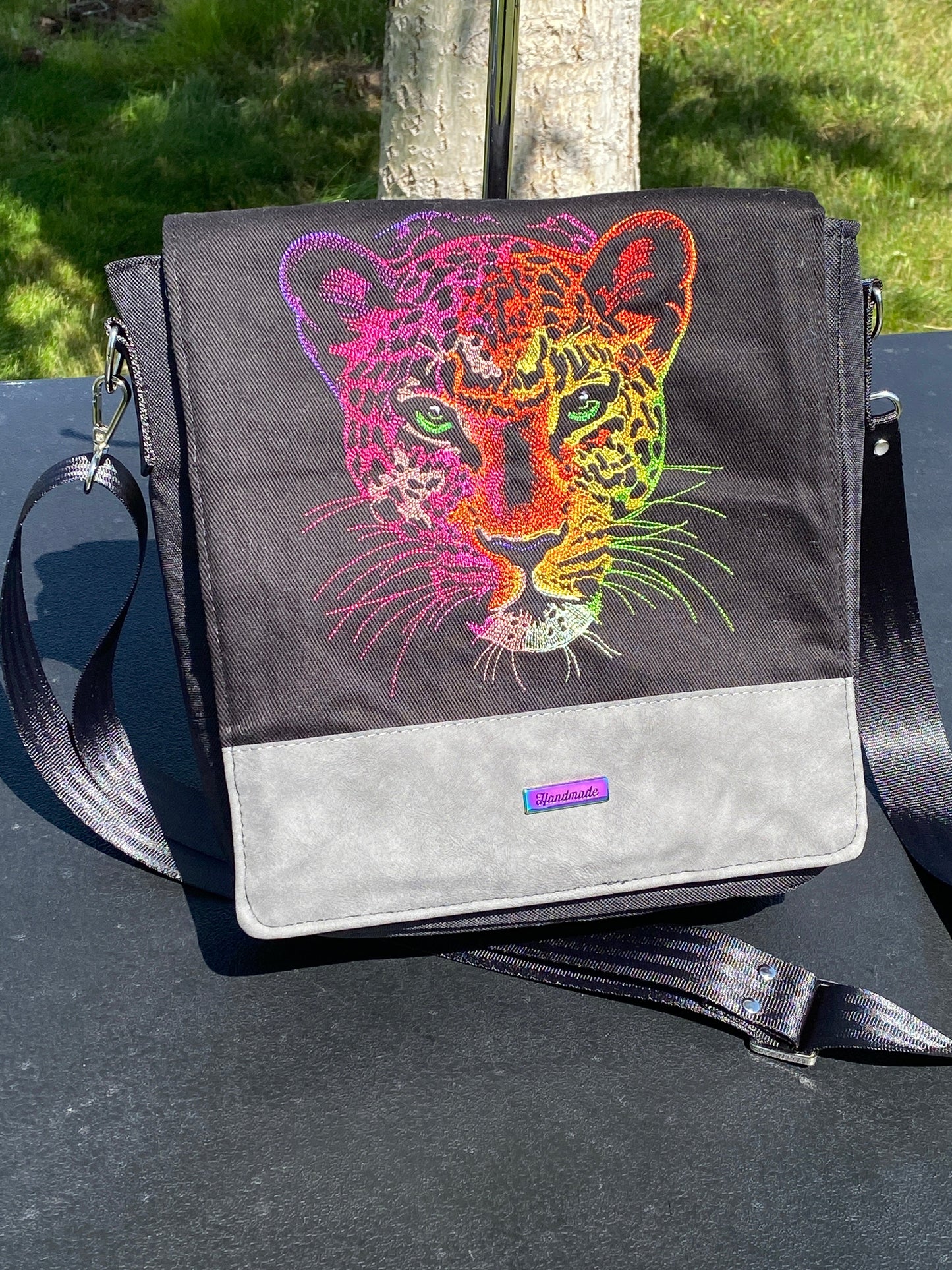 Rainbow Leopard messenger bag