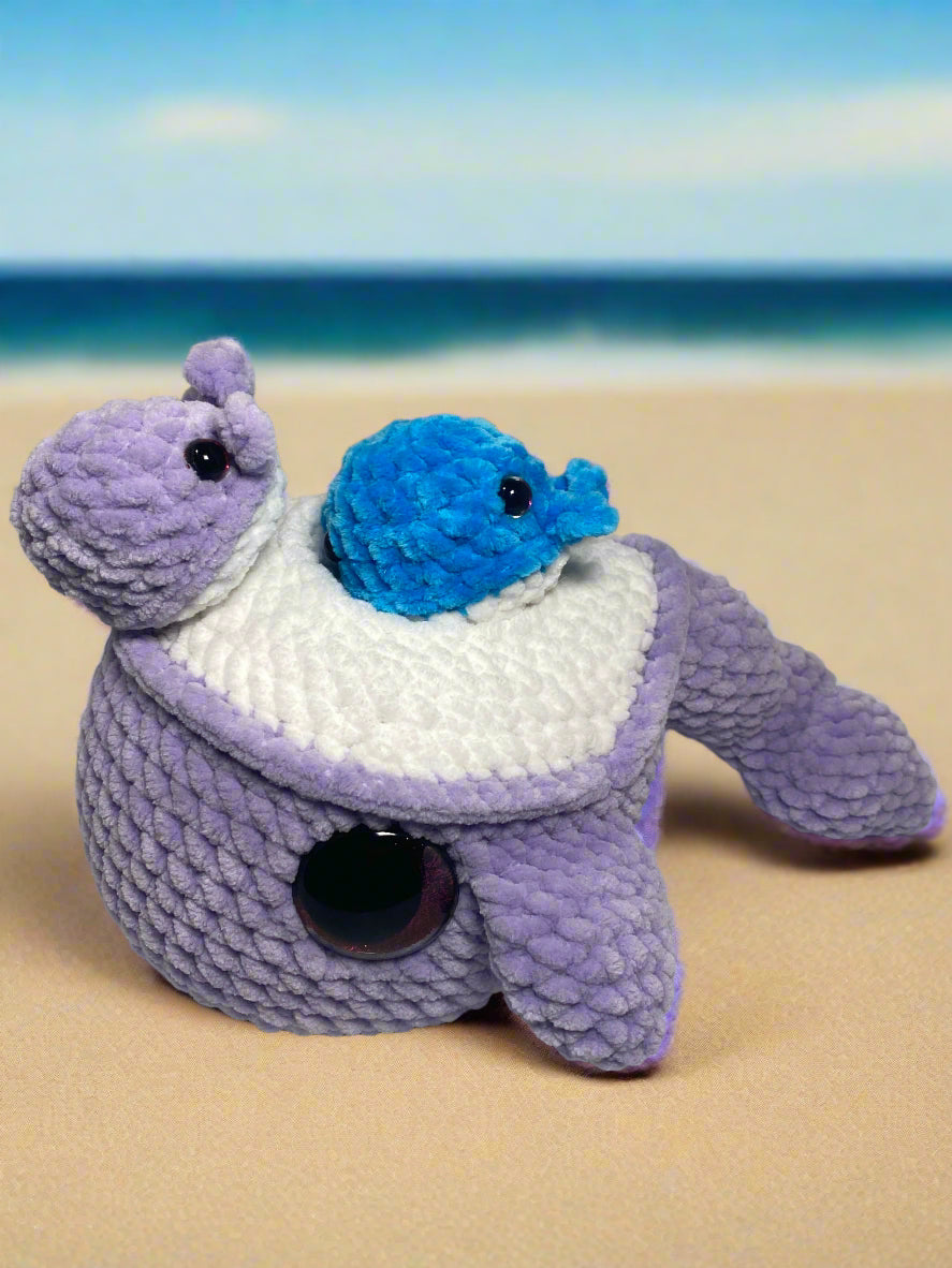 Crochet purple mama whale