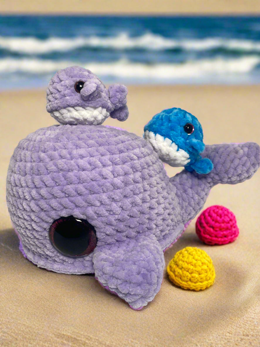 Crochet purple mama whale