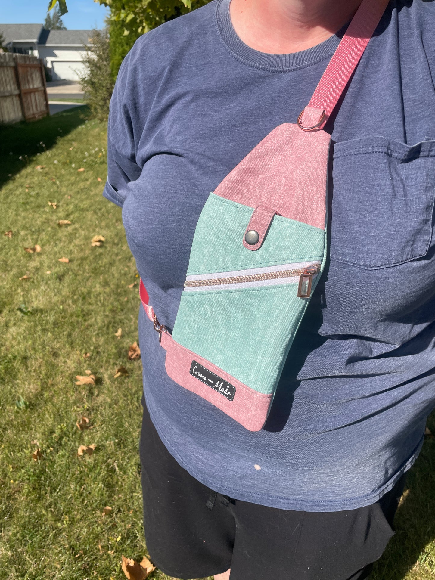 Mini Traveller Cross Body Bag -Pink and Teal