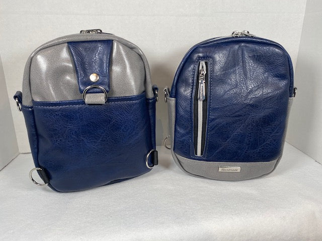 pebble sling, backpack, crossbody, grey blue