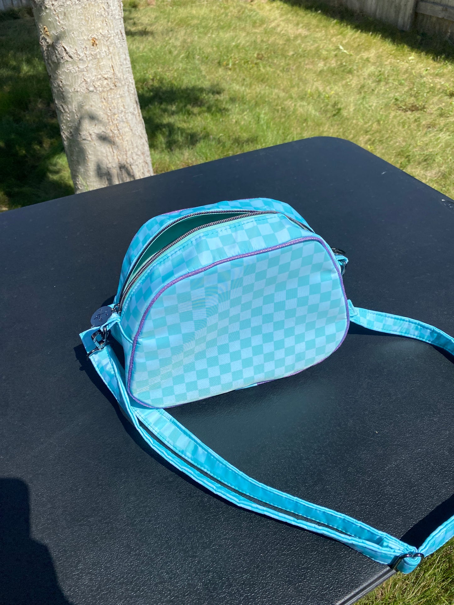 Checkered teal crossbody bag