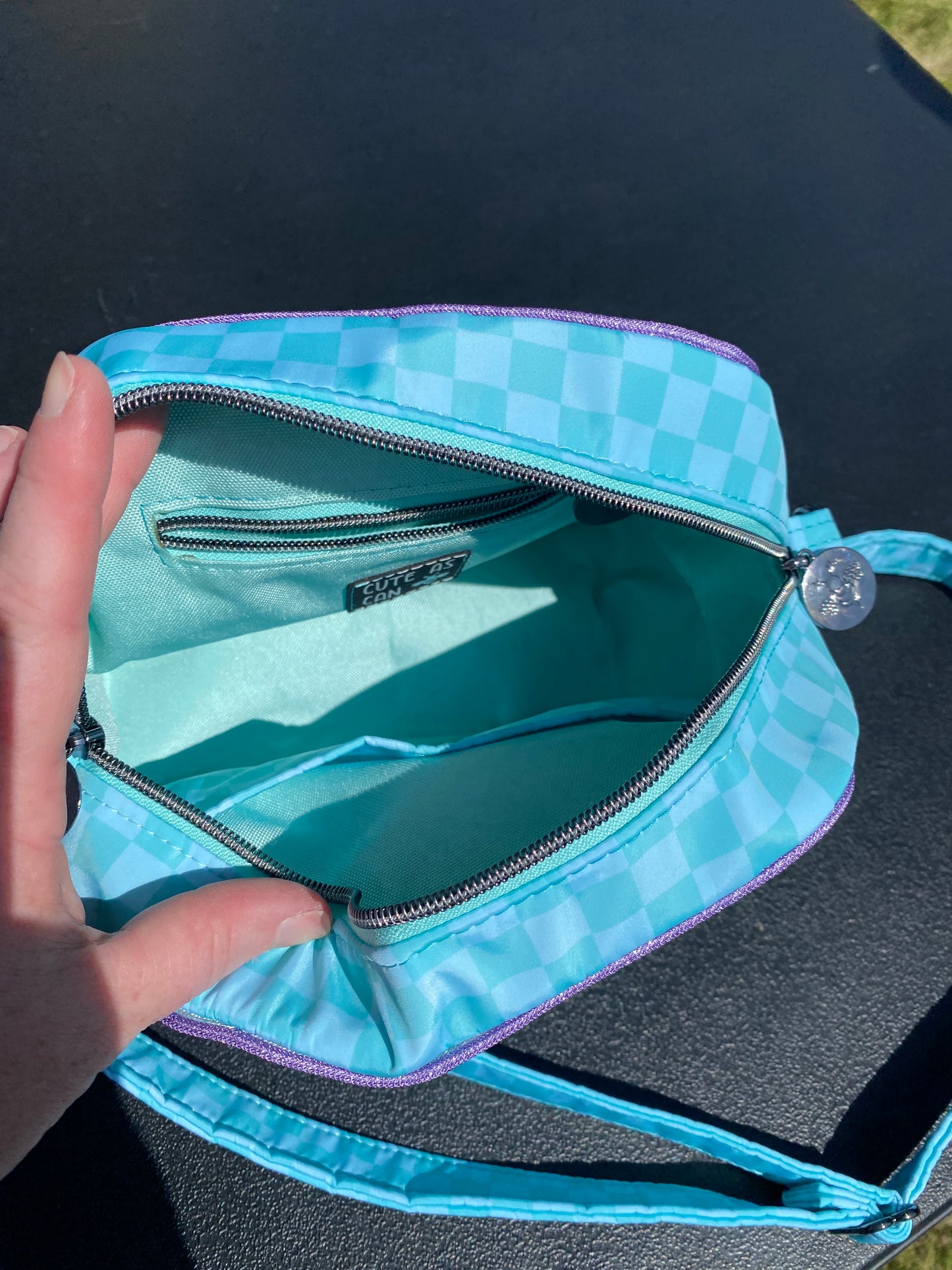 Checkered teal crossbody bag