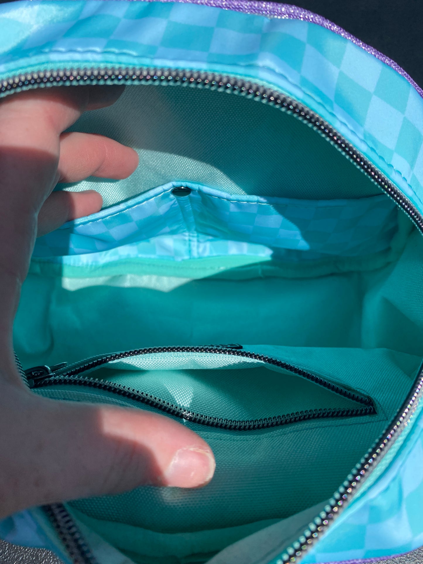 Checkered teal crossbody bag