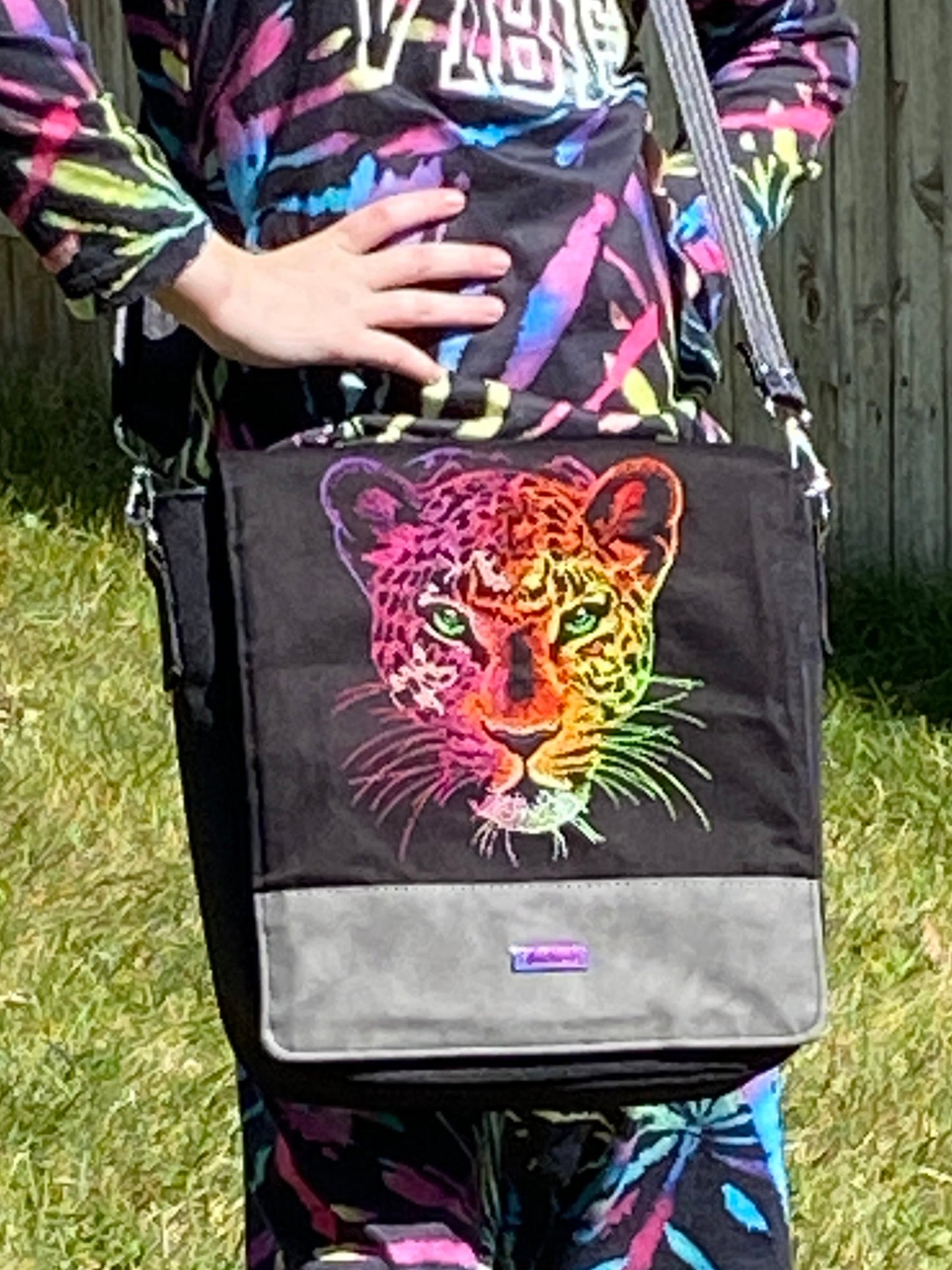 Rainbow Leopard messenger bag