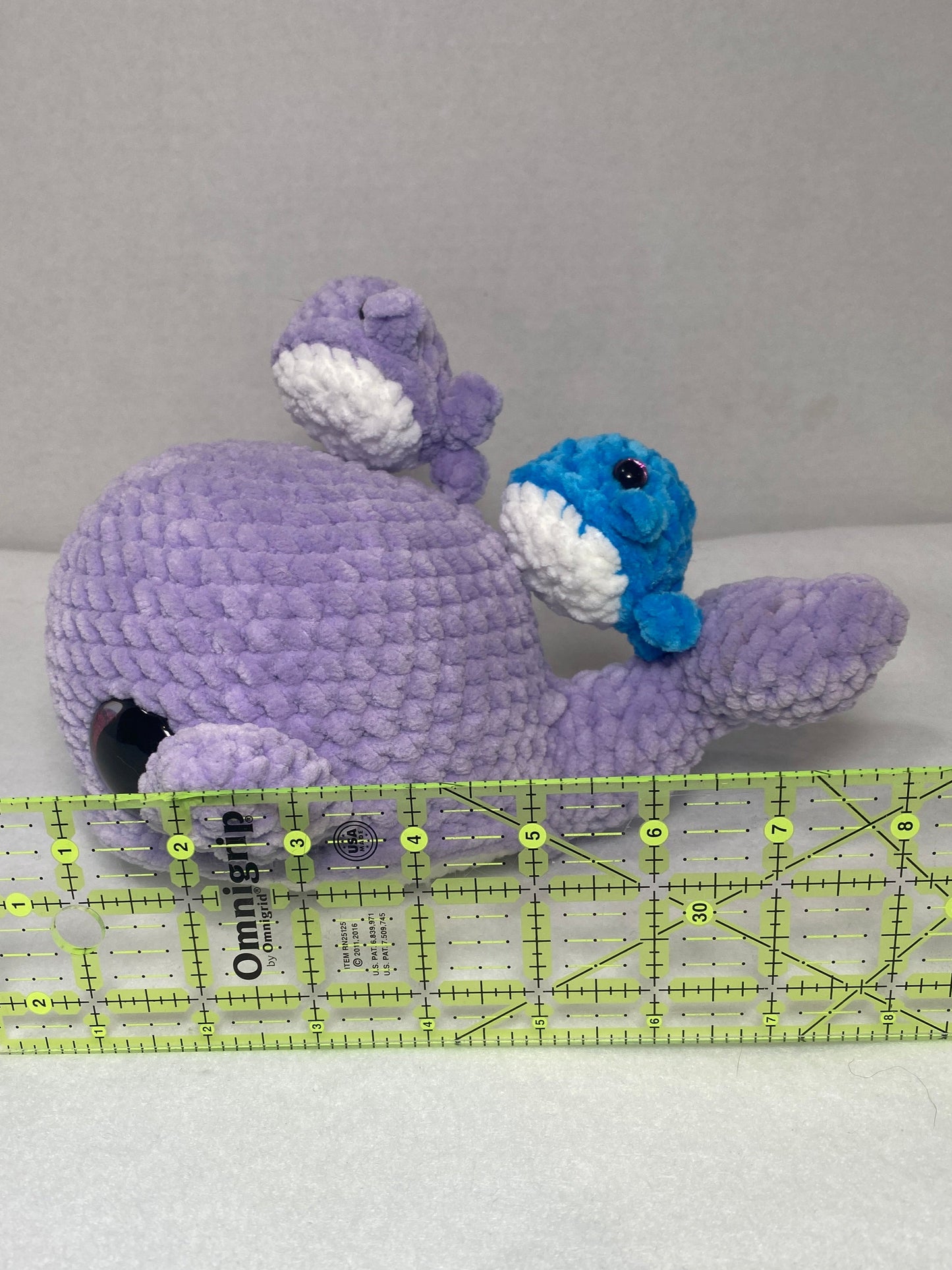 Crochet purple mama whale