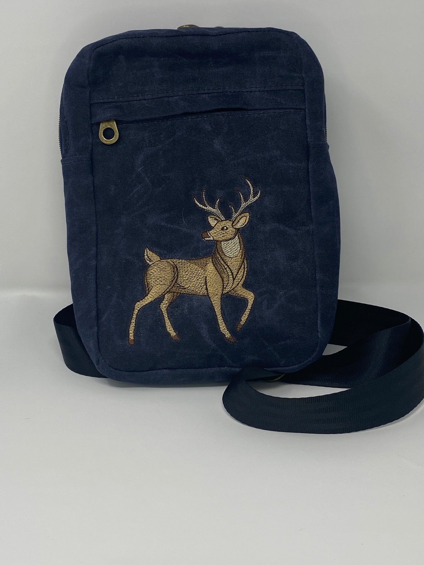 Sandhill Sling Navy Blue with Embroidered Elk