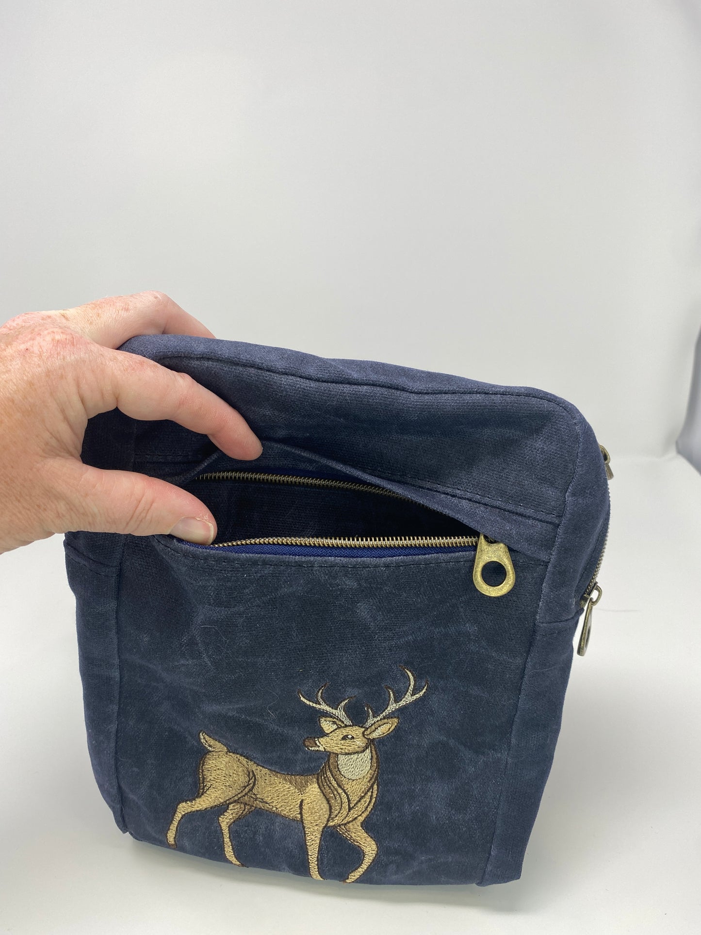 Sandhill Sling Navy Blue with Embroidered Elk