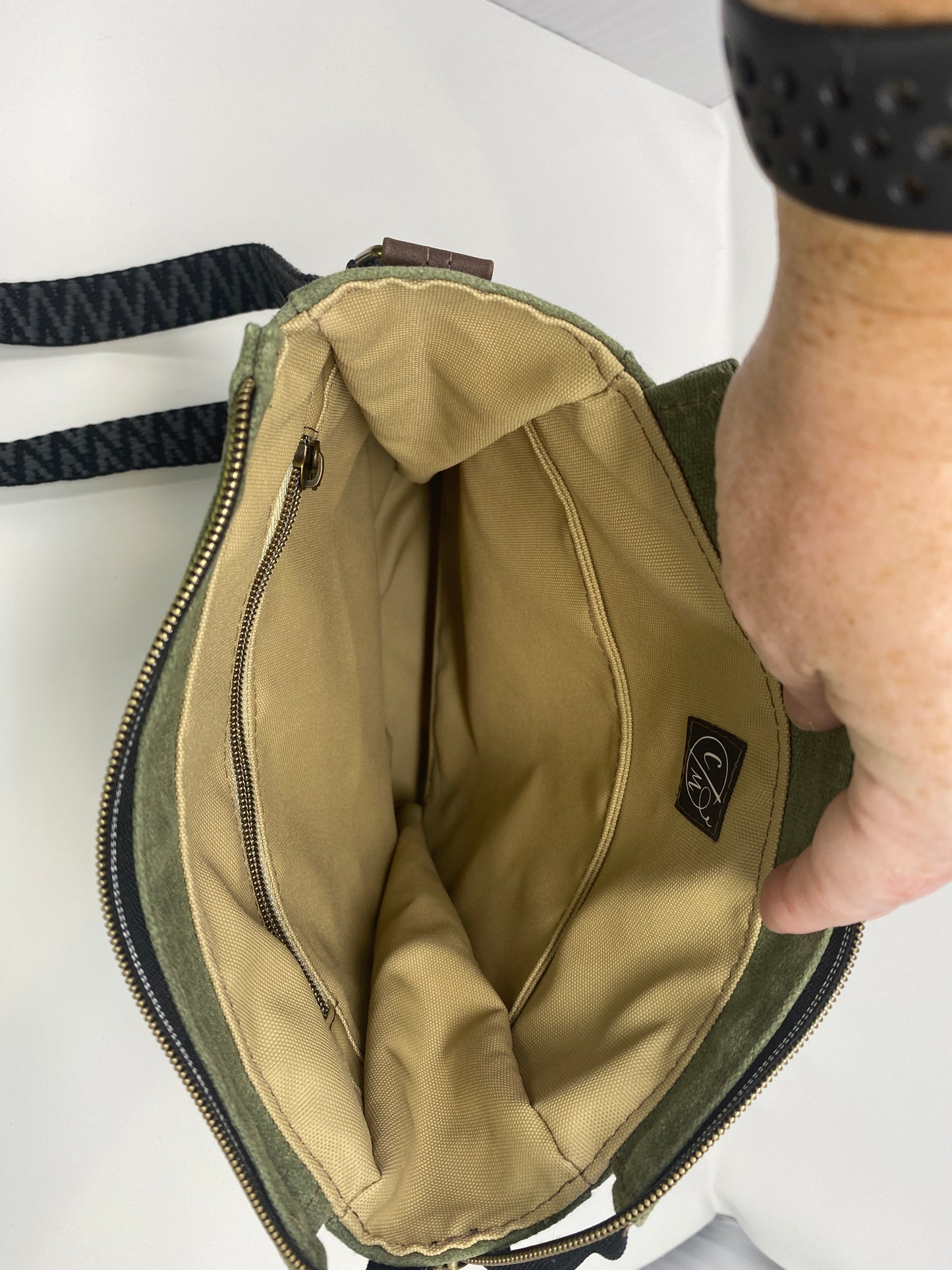 Embroidered Satchel with Elk on green